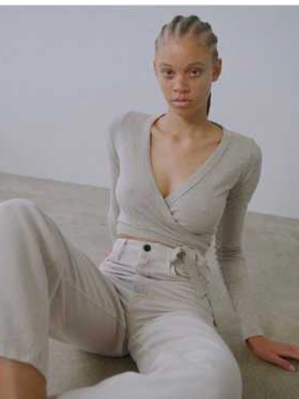 Ozma Dance Wrap-Front Long Sleeve Top in Light Gray